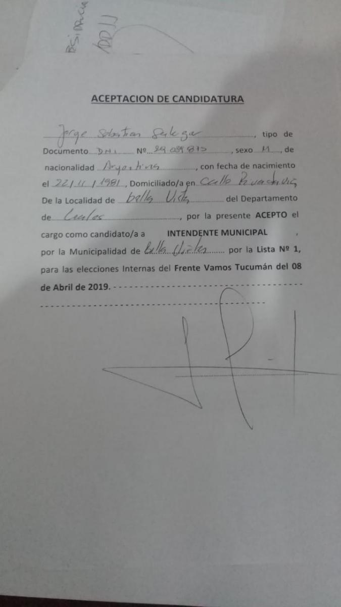 ACEPTACIÓN INTERNA. Salazar había cumplido los plazos internos de Vamos Tucumán; ahora será candidato por otro espacio.