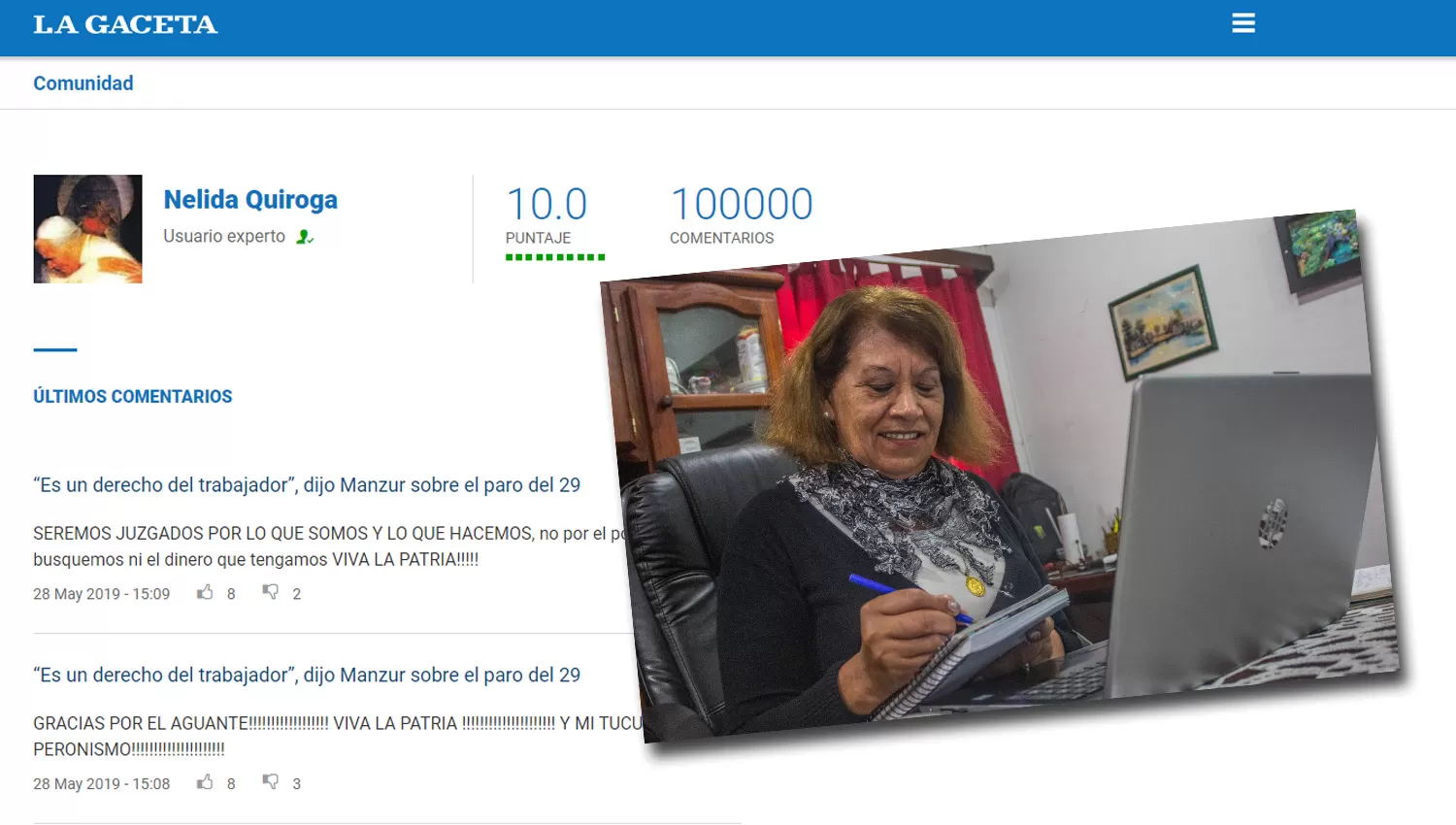 Nelly pisó el acelerador y llegó a los 100.000 comentarios en LA GACETA