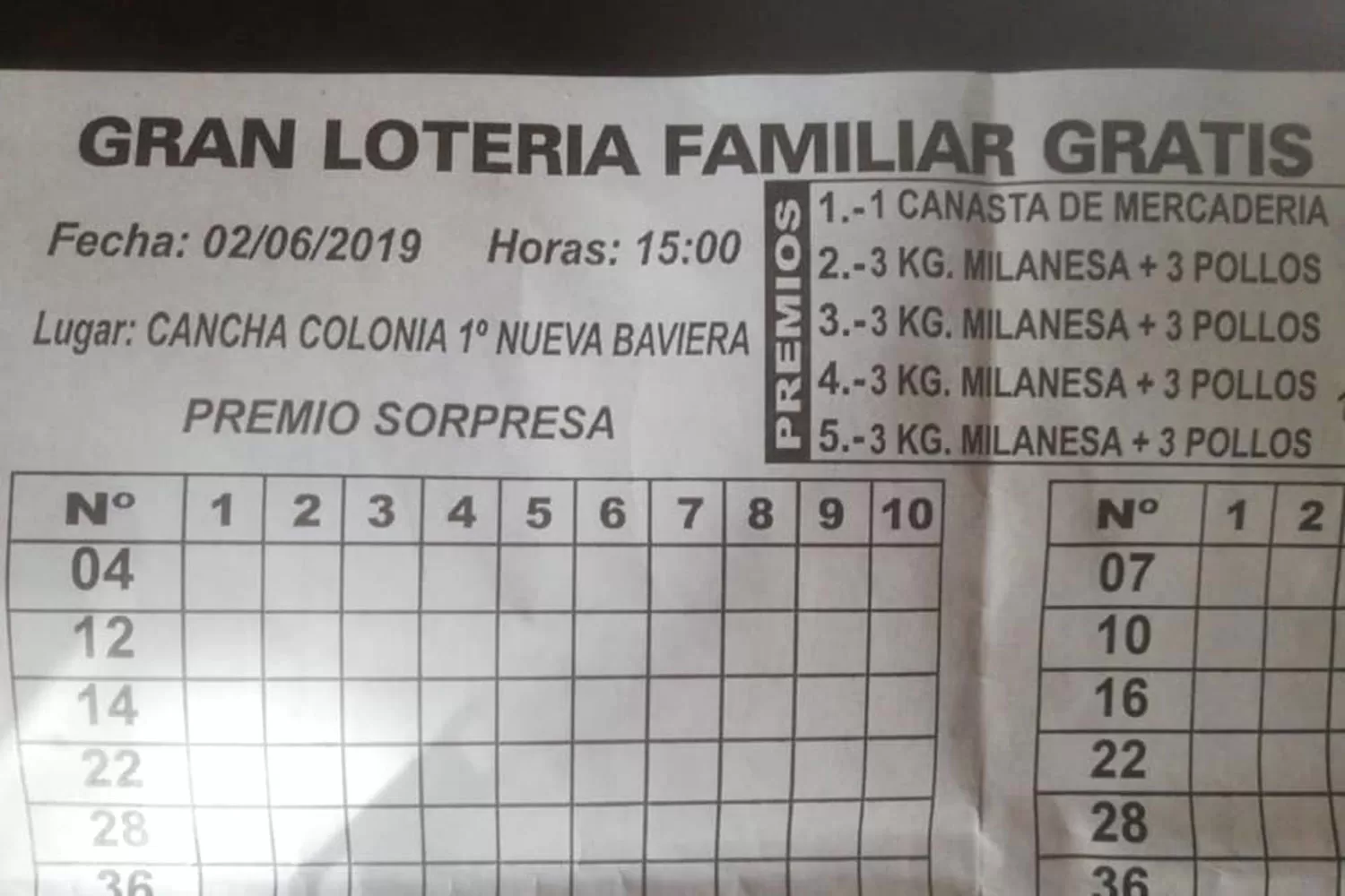 PANFLETO DEL BINGO. En Famaillá.