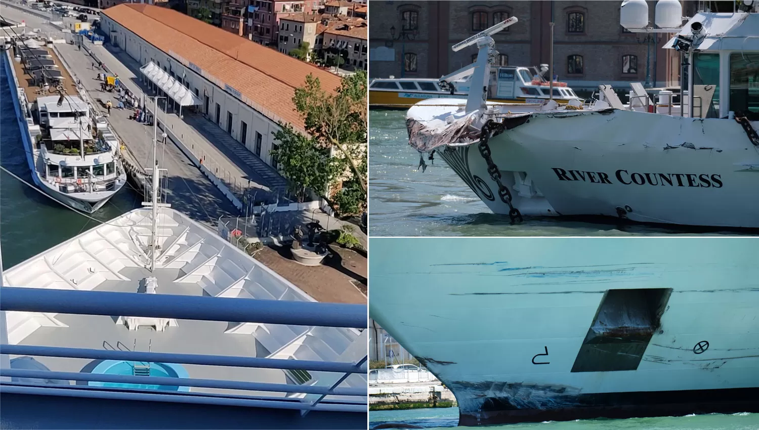 Choque entre un crucero y un barco turístico en Venecia