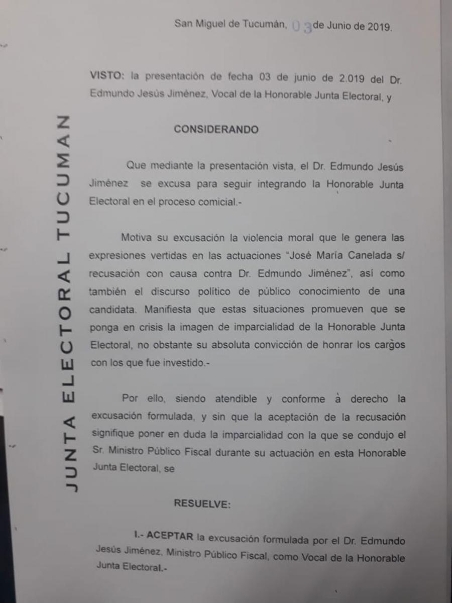 Cuestionado, Jiménez dio un paso al costado de la Junta Electoral