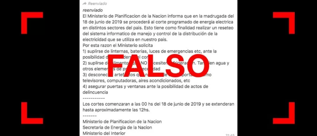 Tené en cuenta: es falso que hoy habrá un nuevo apagón a nivel nacional