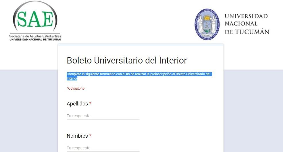 Habilitan el sistema para la preinscripción del Boleto Universitario del Interior