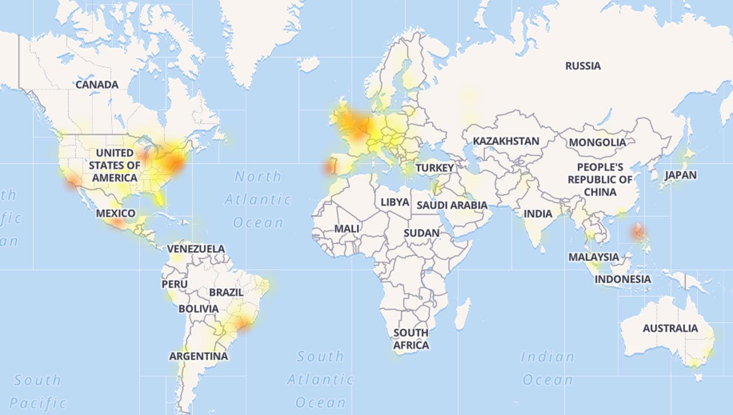 Mapa de los problemas experimentados por usuarios de Facebook.