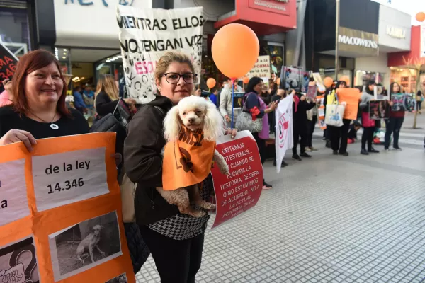Activistas se manifiestan en la peatonal Mendoza en contra de la reforma de la Ley de Protección Animal