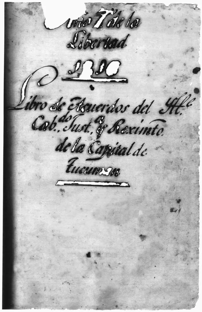 CABILDO DE TUCUMÁN. La carcomida portada de uno de sus libros de actas 