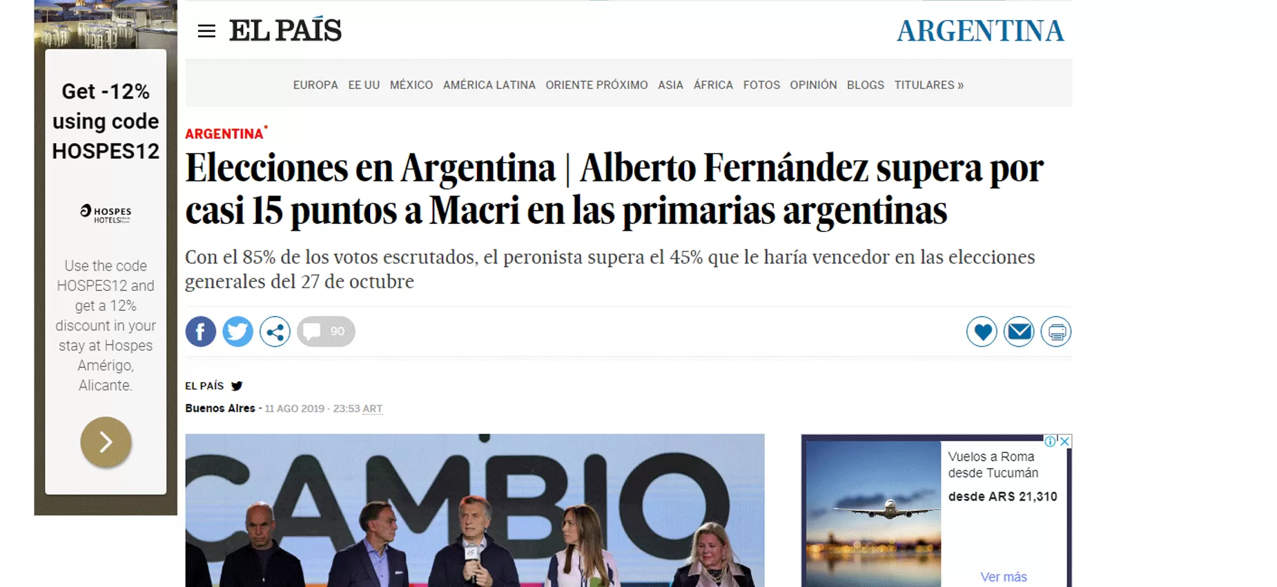 La publicación del diario El País de España.