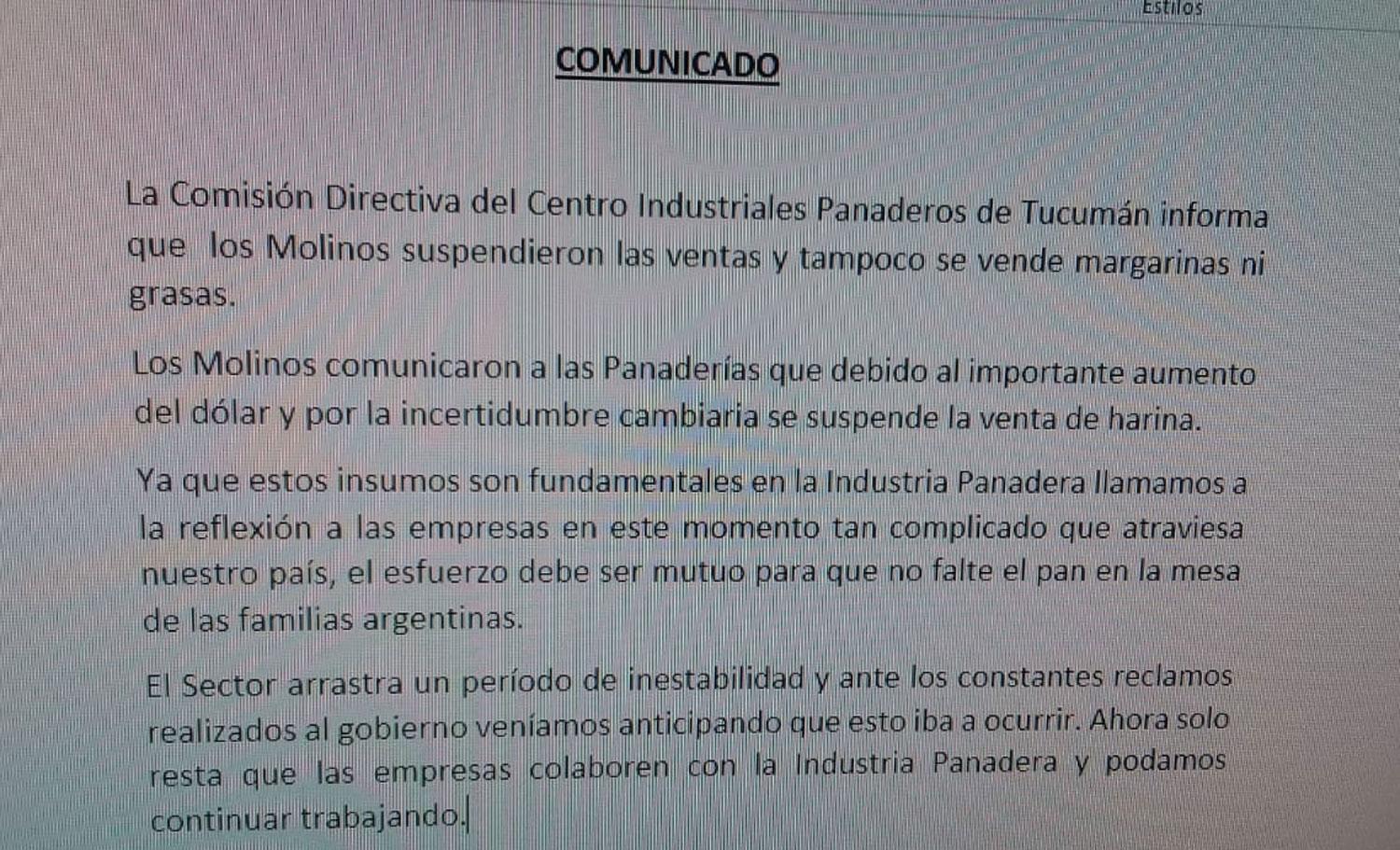 Se paralizó la venta de insumos y los panaderos tucumanos temen quedarse sin stock