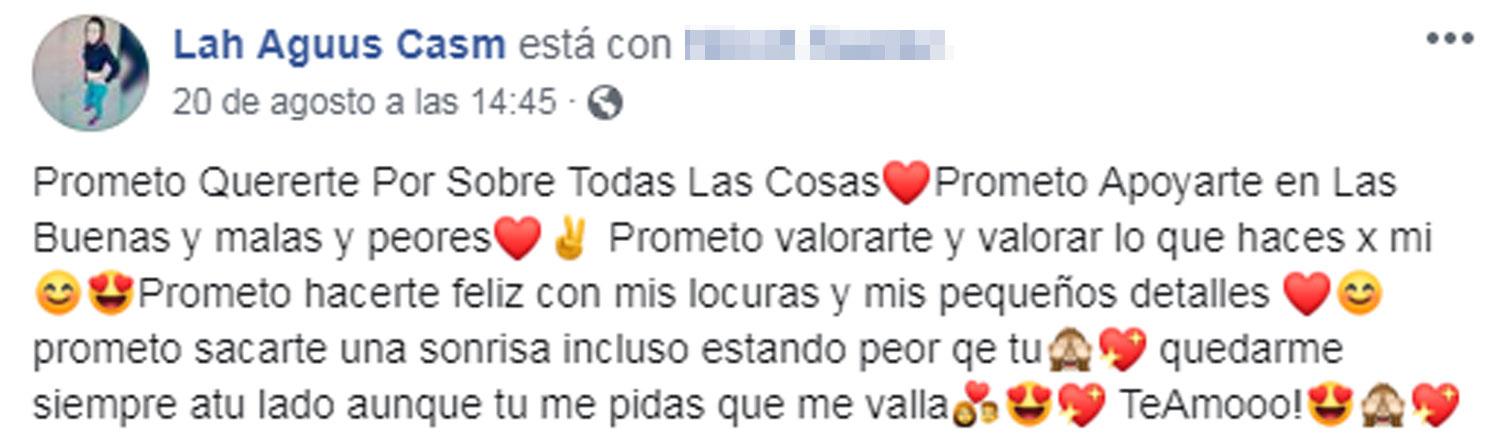 Promesas de amor en el perfil de Dana.