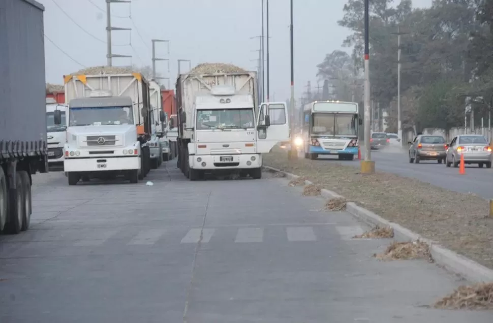 TRIPLE FILA DE DOS CUADRAS. Los camiones con caña esperaron varias horas para poder ingresar al ingenio. la gaceta / fotos de antonio ferroni 