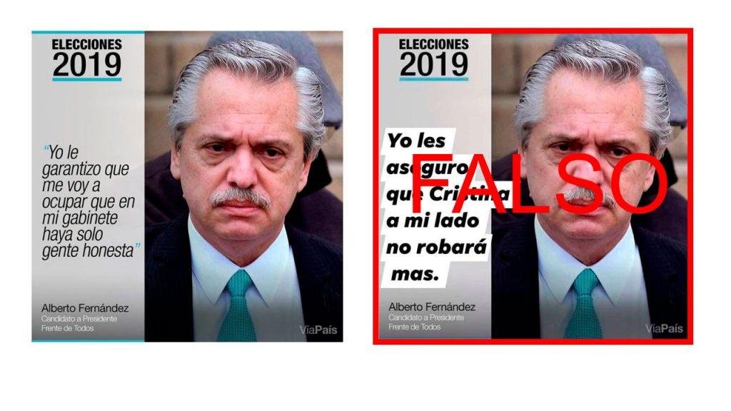 Es falsa la imagen donde Alberto Fernández dice: “Yo les aseguro que Cristina a mi lado no robará más”