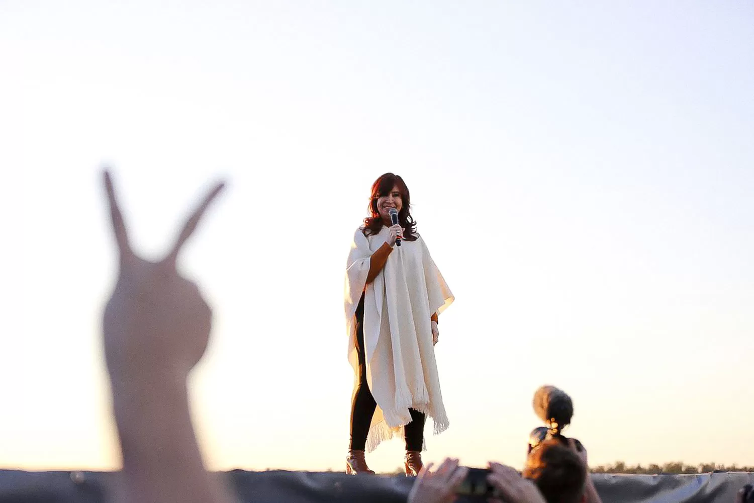 EN LA PAMPA. Cristina Fernández de Kirchner, en el acto central por el Día de la Lealtad peronista. Foto: Frente de Todos.