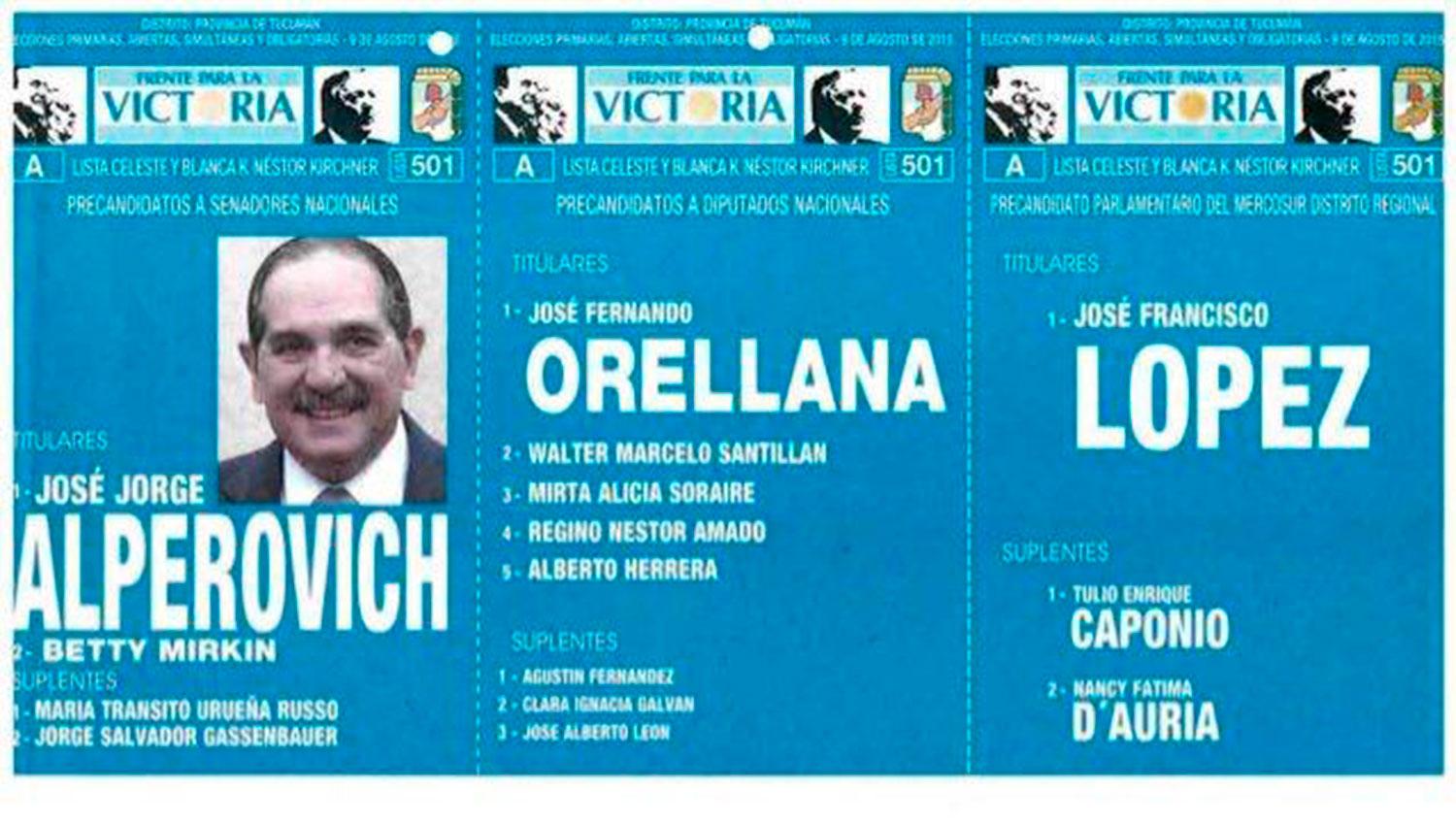 La boleta de candidatos en la que se postuló a Alperovich.