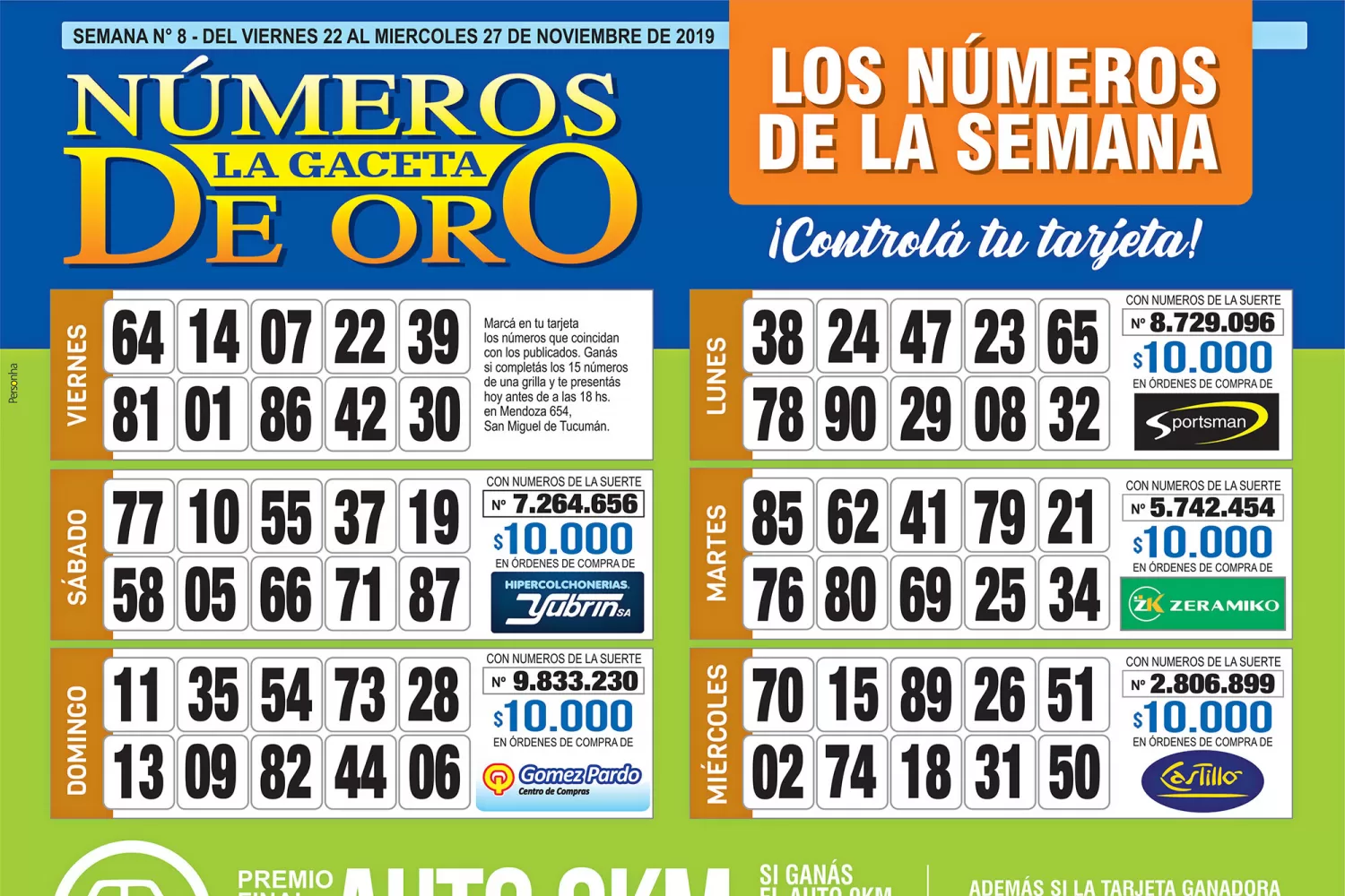 ¡Mucha suerte! Esta es la grilla completa de los Números de Oro