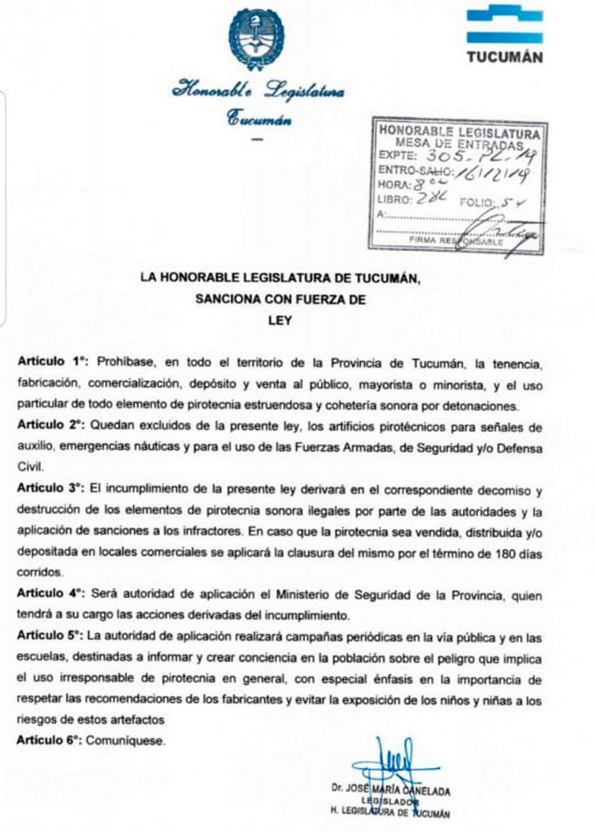 Presentan un proyecto para prohibir la pirotecnia sonora en la provincia