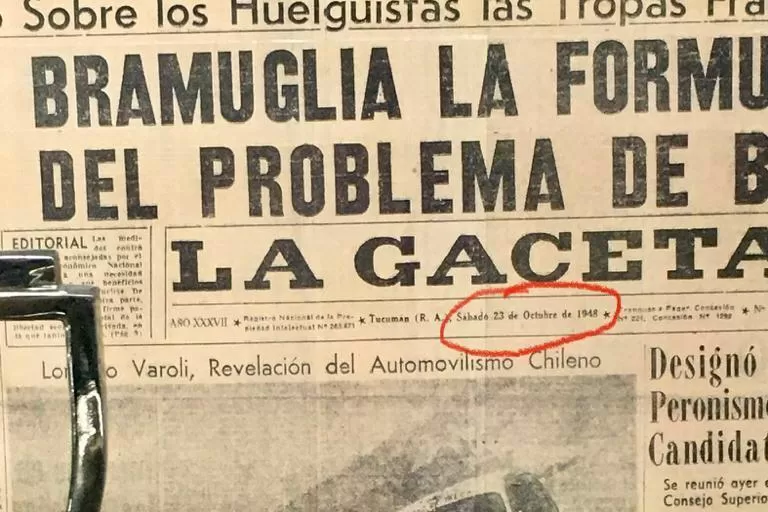 71 AÑOS DESPUÉS. La tapa de LA GACETA del 23 de octubre de 1948 circuló hoy por WhatsApp y Twitter