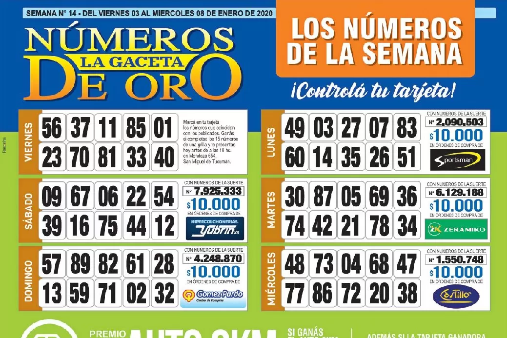 ¡Mucha suerte! Esta es la grilla completa de los Números de Oro