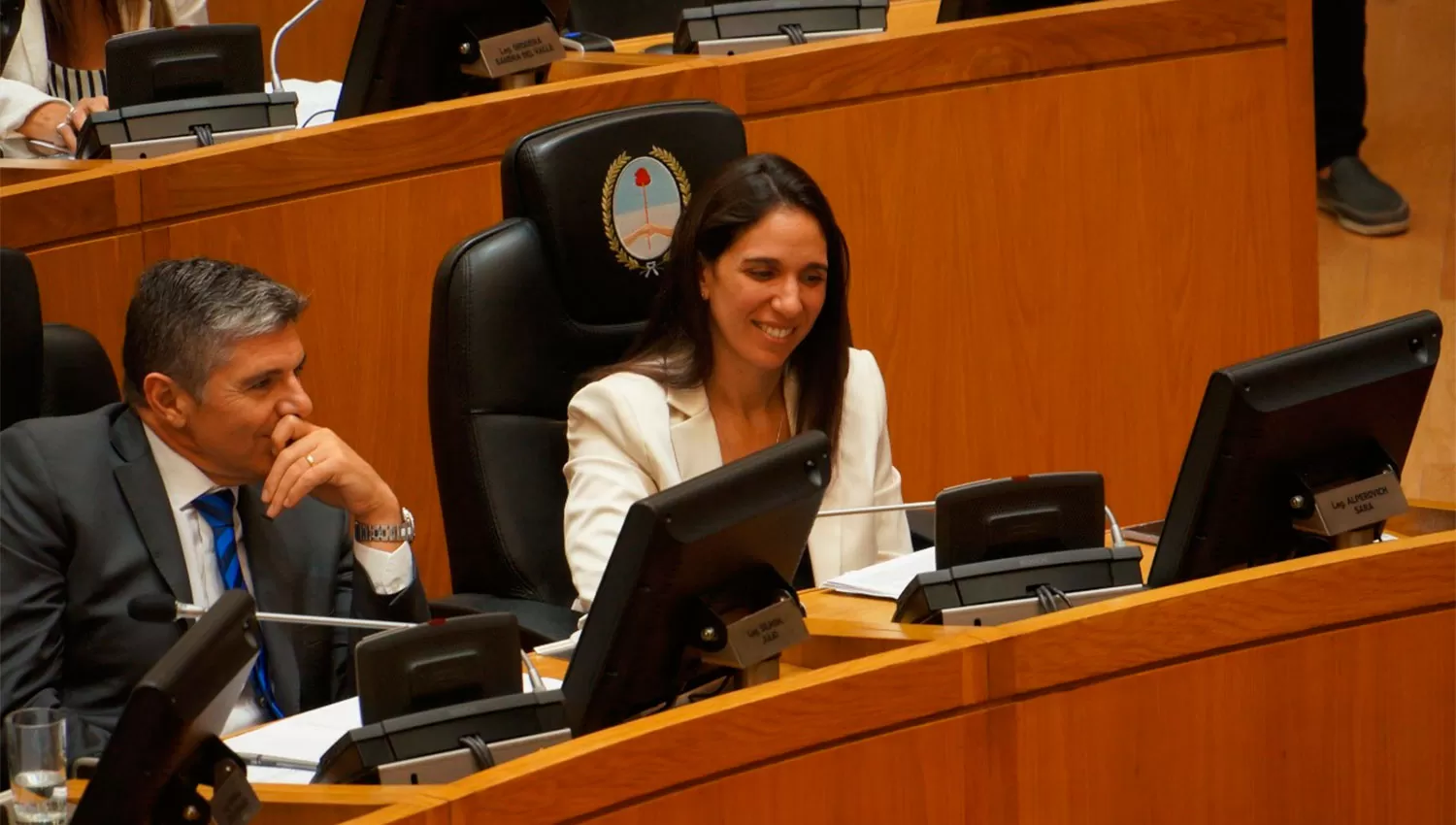 EN LA BANCA. La legisladora Alperovich, junto a su par Julio Silman.