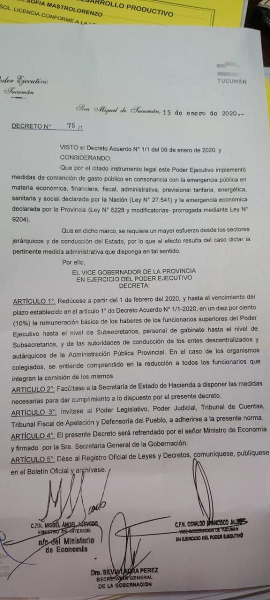 Por decreto, la Provincia reduce en un 10% el sueldo de todos los funcionarios políticos