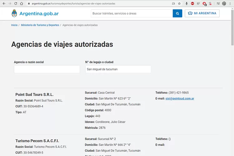 El buscador de agencias registradas.