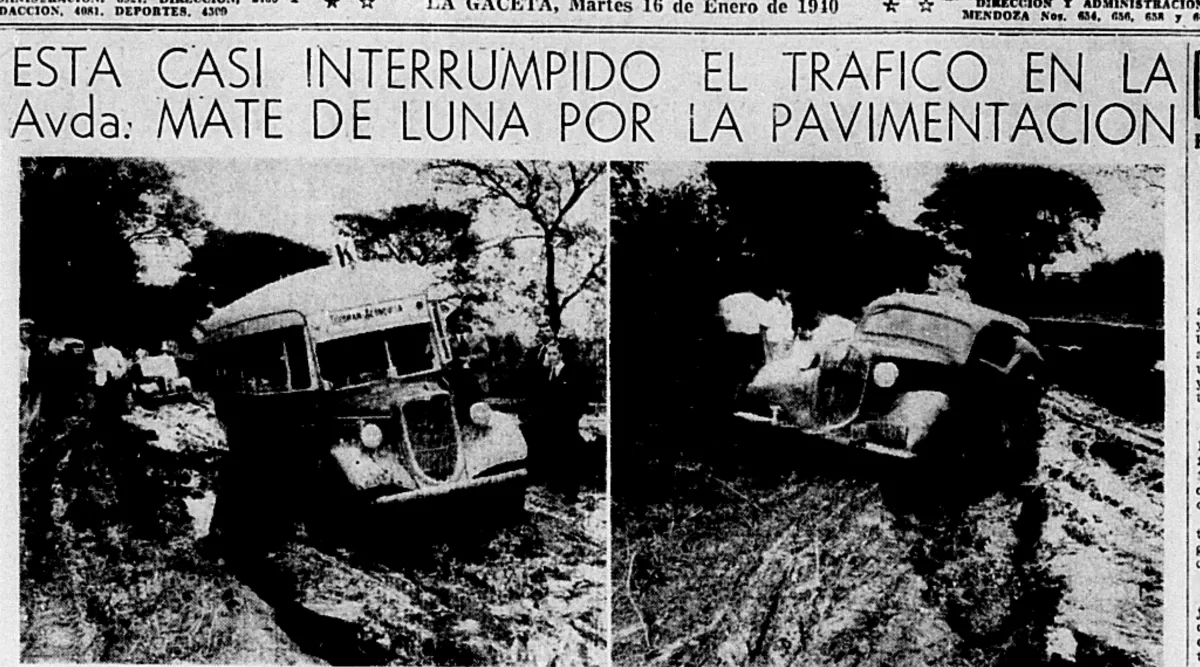 TRABAJOS. La imagen de LA GACETA retrata los días en que se pavimentaba la Mate de Luna. ARCHIVO LA GACETA