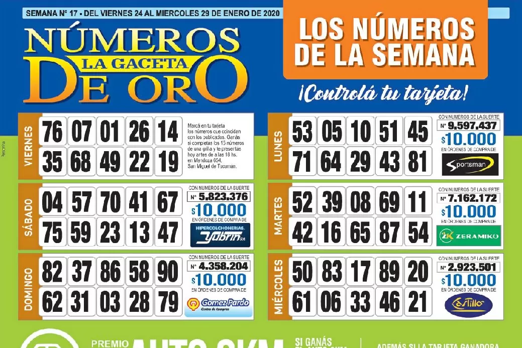 ¡Mucha suerte! Esta es la grilla completa de los Números de Oro