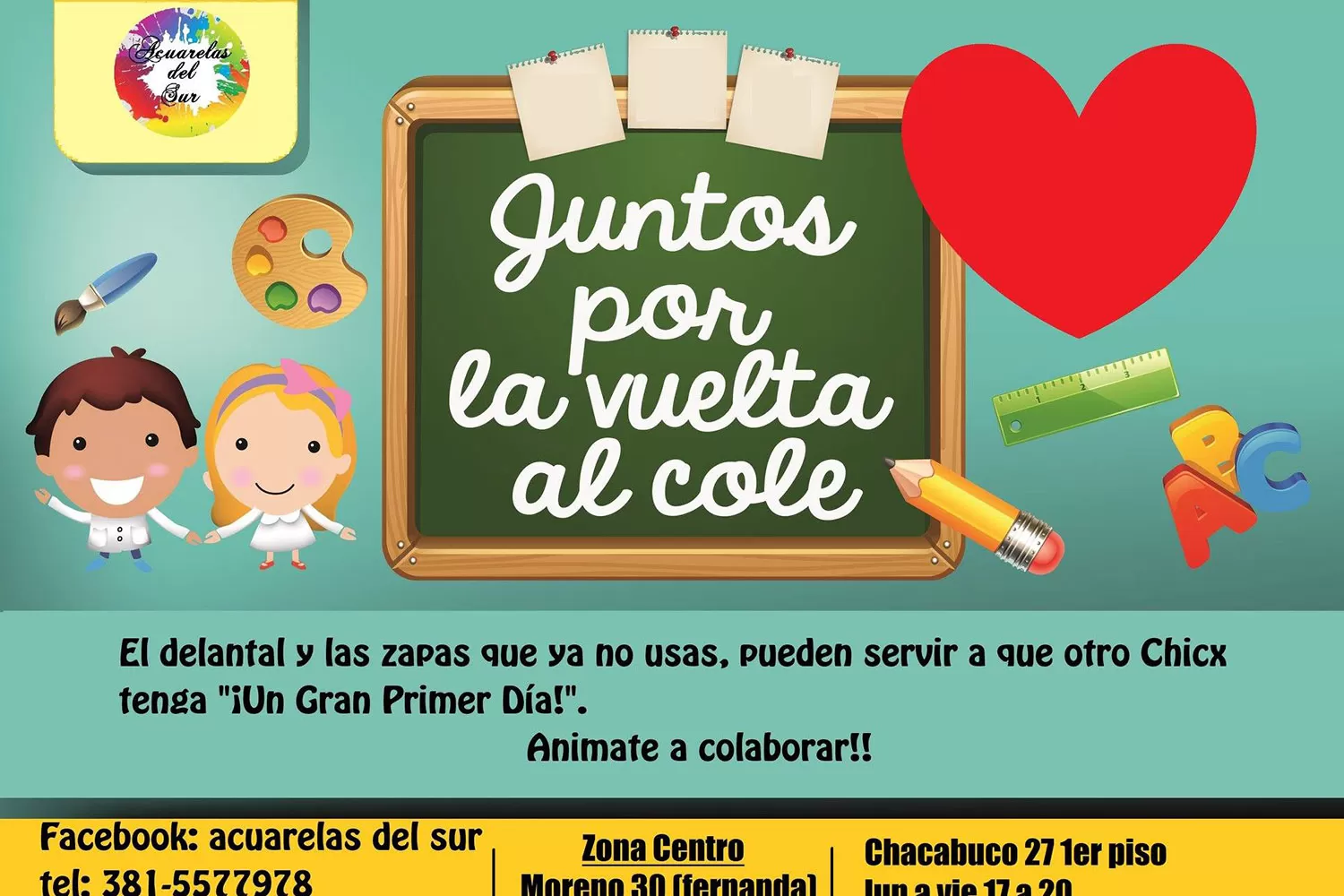 Recolección de útiles: “Acuarelas del sur” necesita tu colaboración 