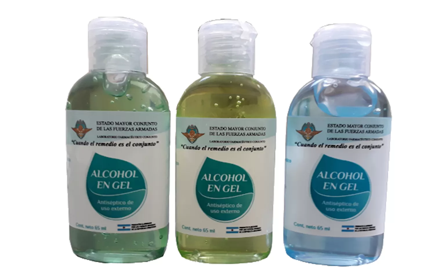 El alcohol en gel que produce el Laboratorio Farmacéutico Conjunto de las Fuerzas Armadas.