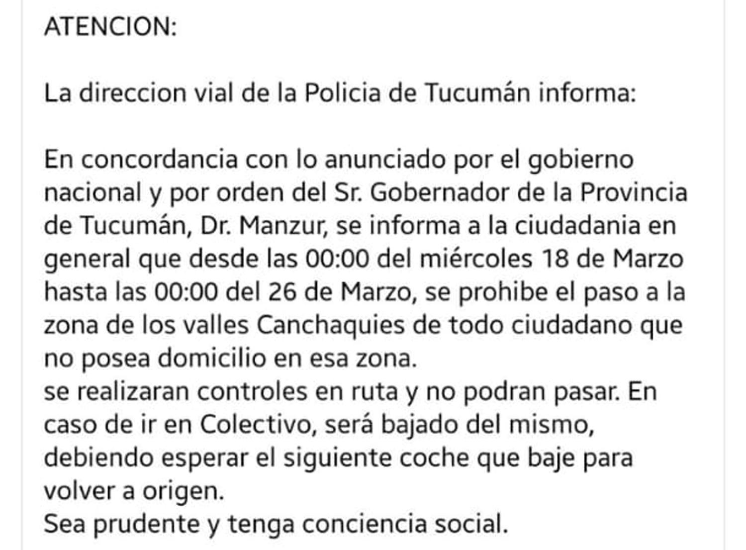 Buscan al autor de un mensaje que anunció que no se podría llegar a Tafí del Valle