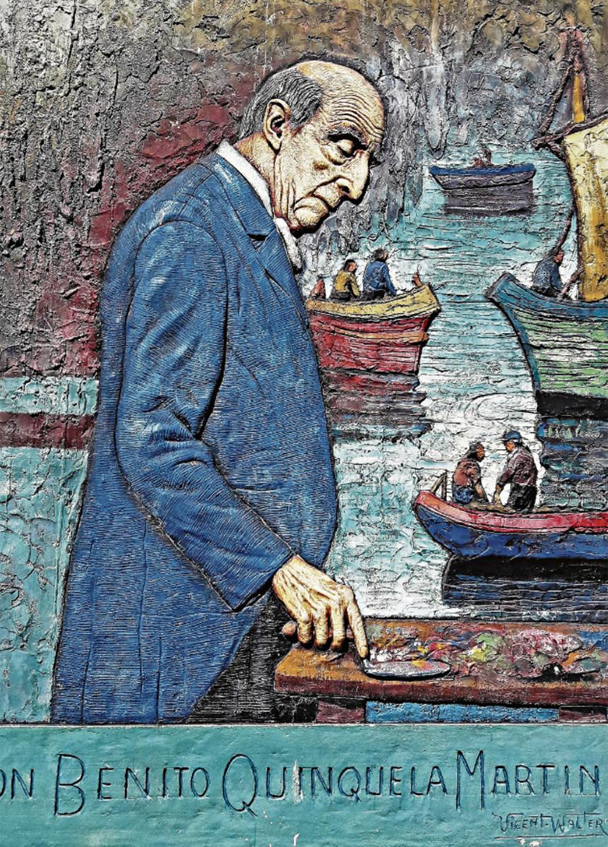 EVOCACIÓN. Vicente Walter retrató a Benito Quinquela Martín en un mural para su taller en La Boca.