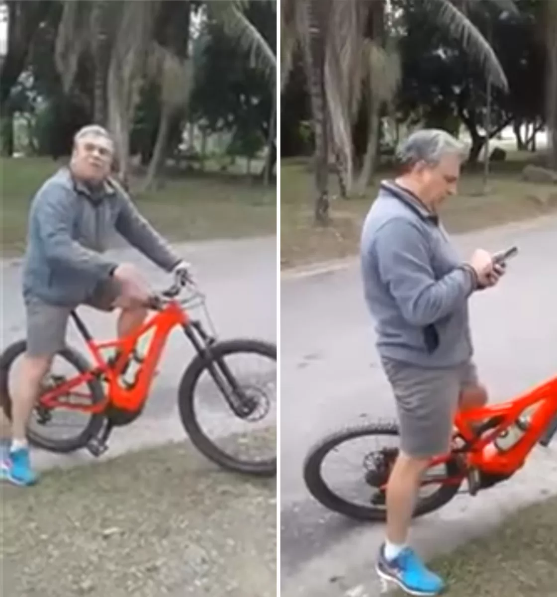 CAPTURA DE VIDEO. Ernesto Prebisch, en bicicleta, durante la discusión con los guardias de seguridad privada. 