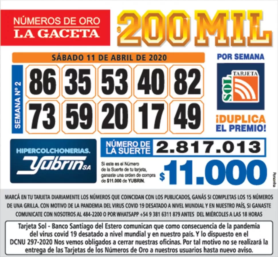 Los Números de Oro de LA GACETA