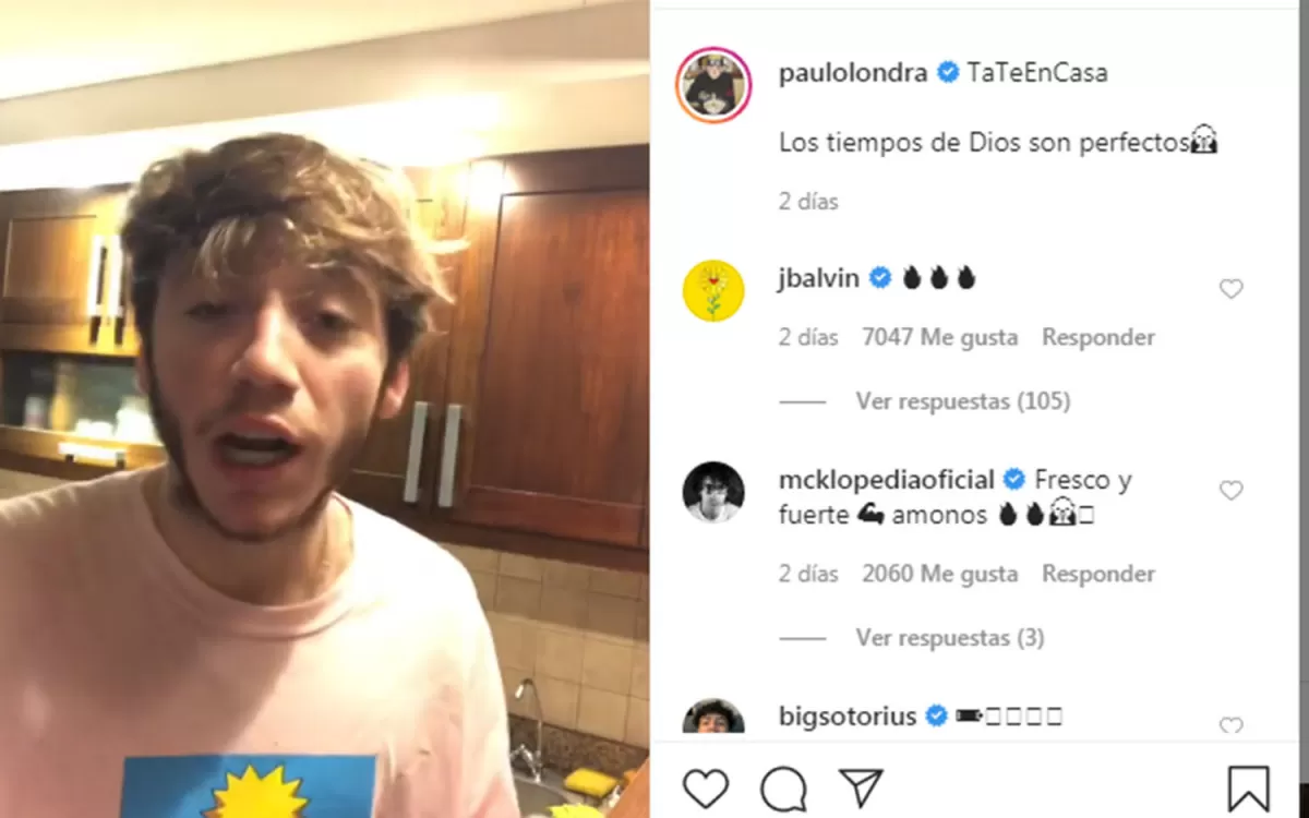 Video casero de Paulo Londra: “no te me asomes, porque afuera hay un virus que nos mata”