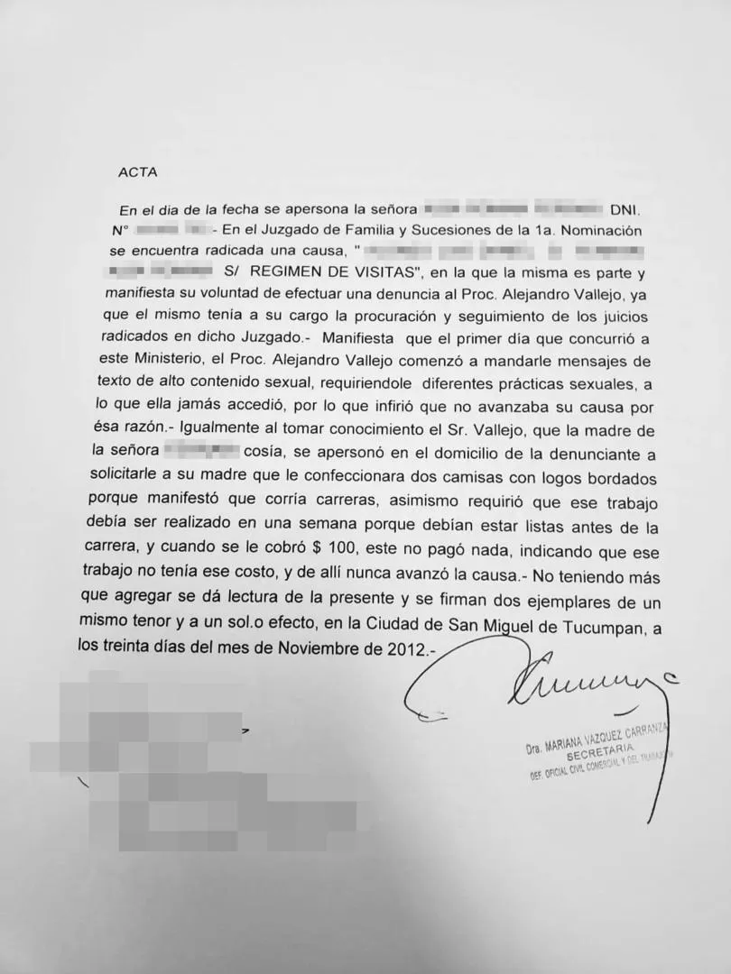 FACSÍMIL DEL ACTA. El documento elaborado en noviembre de 2012.  