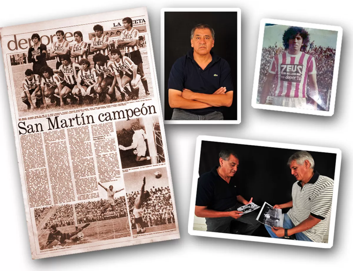 AYER Y HOY. Roque Martínez con la camiseta de San Martín y junto a su “compadre” Jacinto Roldán. A fines de 1985 el “Santo” venció a Concepción FC en una final llena de suspenso. 