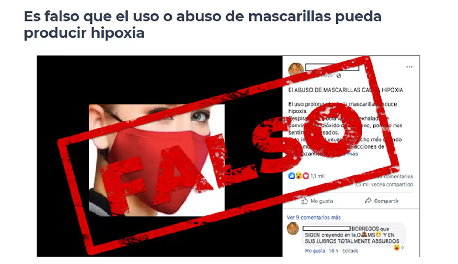 Es falso que el uso o abuso de mascarillas pueda producir hipoxia