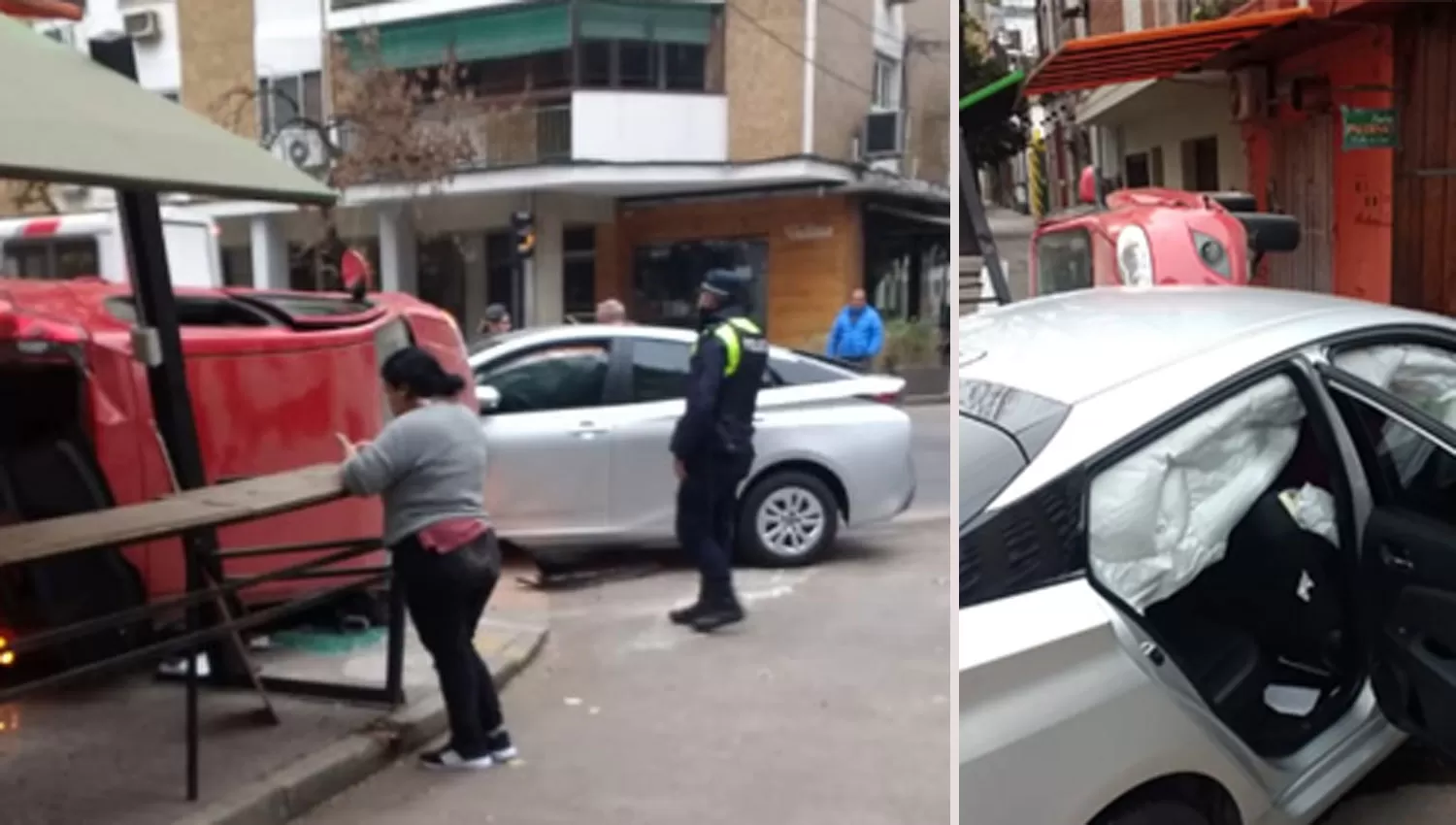 Dos autos chocaron en barrio Norte y terminaron arriba de la vereda