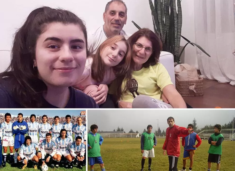 BIEN CUIDADO. Pardal, al fondo de la foto, junto con sus hijas Martina y Delfina y su esposa Teresa, en Puerto Madryn. 