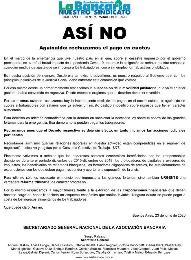 EL COMUNICADO DE LA ASOCIACIÓN BANCARIA.