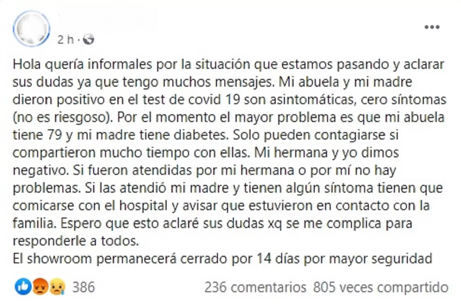 La publicación de la hija de una de las infectadas de Monteros que se volvió viral