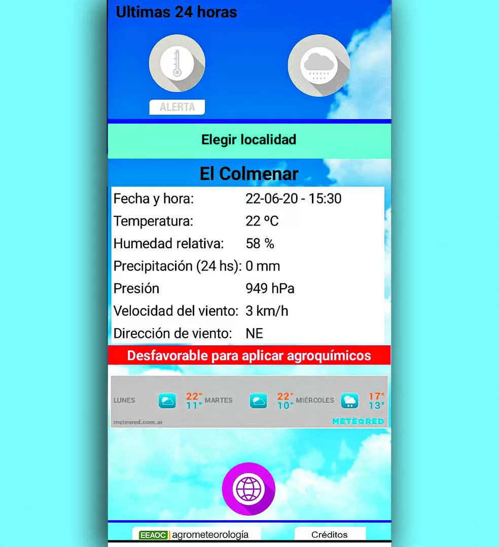 SENCILLO. Mediante colores, la app va mostrando la temperatura y la cantidad de precipitaciones, entre otros datos.  