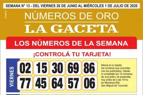 ¡Mucha suerte! Esta es la grilla completa de los Números de Oro