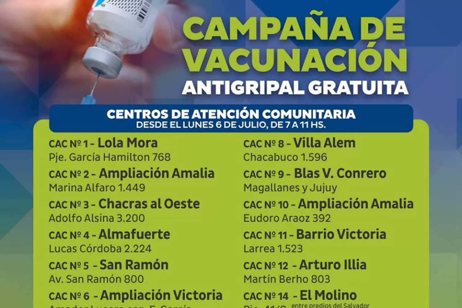 Vacunación antigripal: campaña gratuita de la Municipalidad