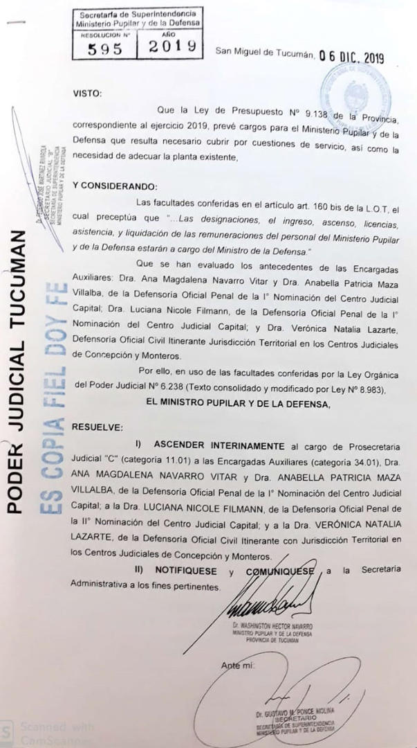 FACSÍMILES DE LAS RESOLUCIONES. El primer ascenso que Navarro Dávila dio a su hija. 