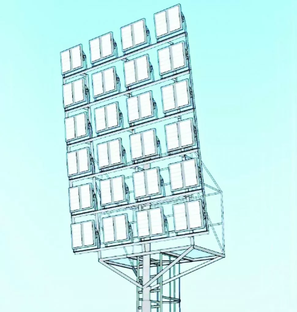 MODELO. Así quedarán las parrillas con los 24 reflectores que tendrá cada torre.