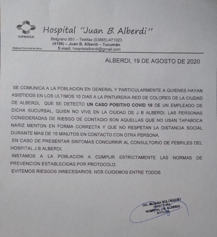 EL COMUNICADO OFICIAL. El parte médico del hospital de Alberdi.