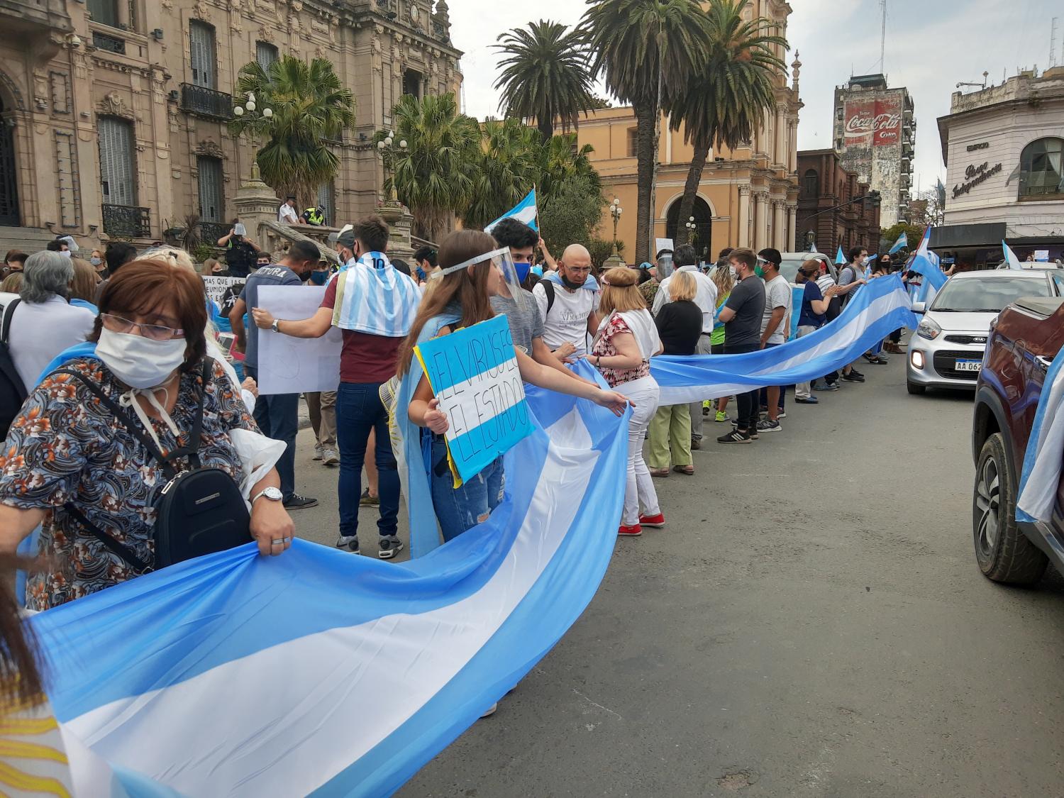 EXTENSA BANDERA. Protesta de tucumanos frente a la Casa de Gobierno. Foto: LAGACETA.com