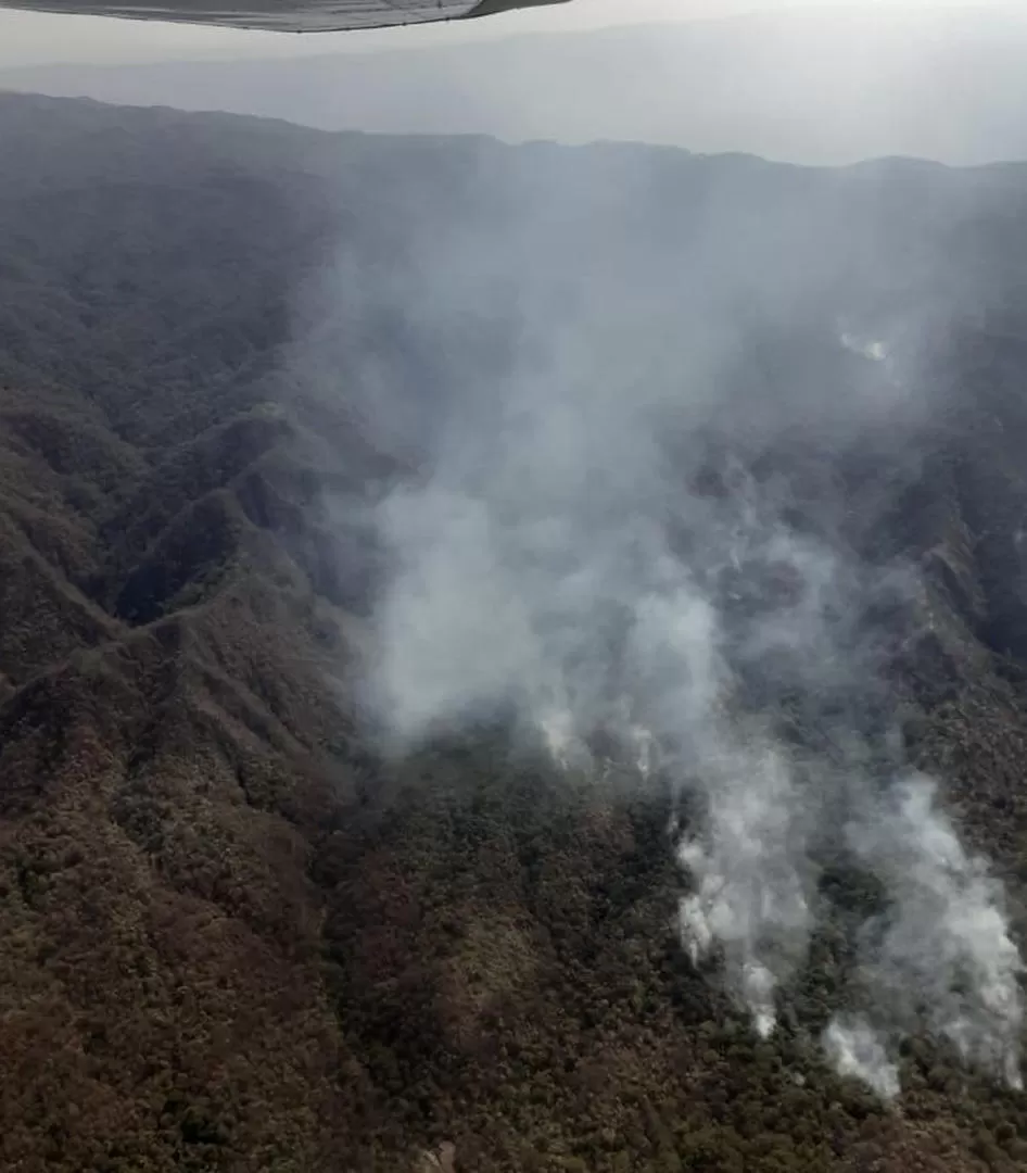 INQUIETUD. Los vecinos de Yánima y El Corralito  ayudaron para tratar de controlar las llamas. Se teme que afecten a los animales de la serranía. foto gentileza BOMBEROS VOLUNTArios