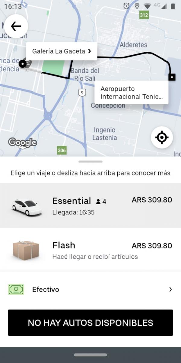 UBER. Está consulta fue realizada hoy desde un teléfono de Tucumán.