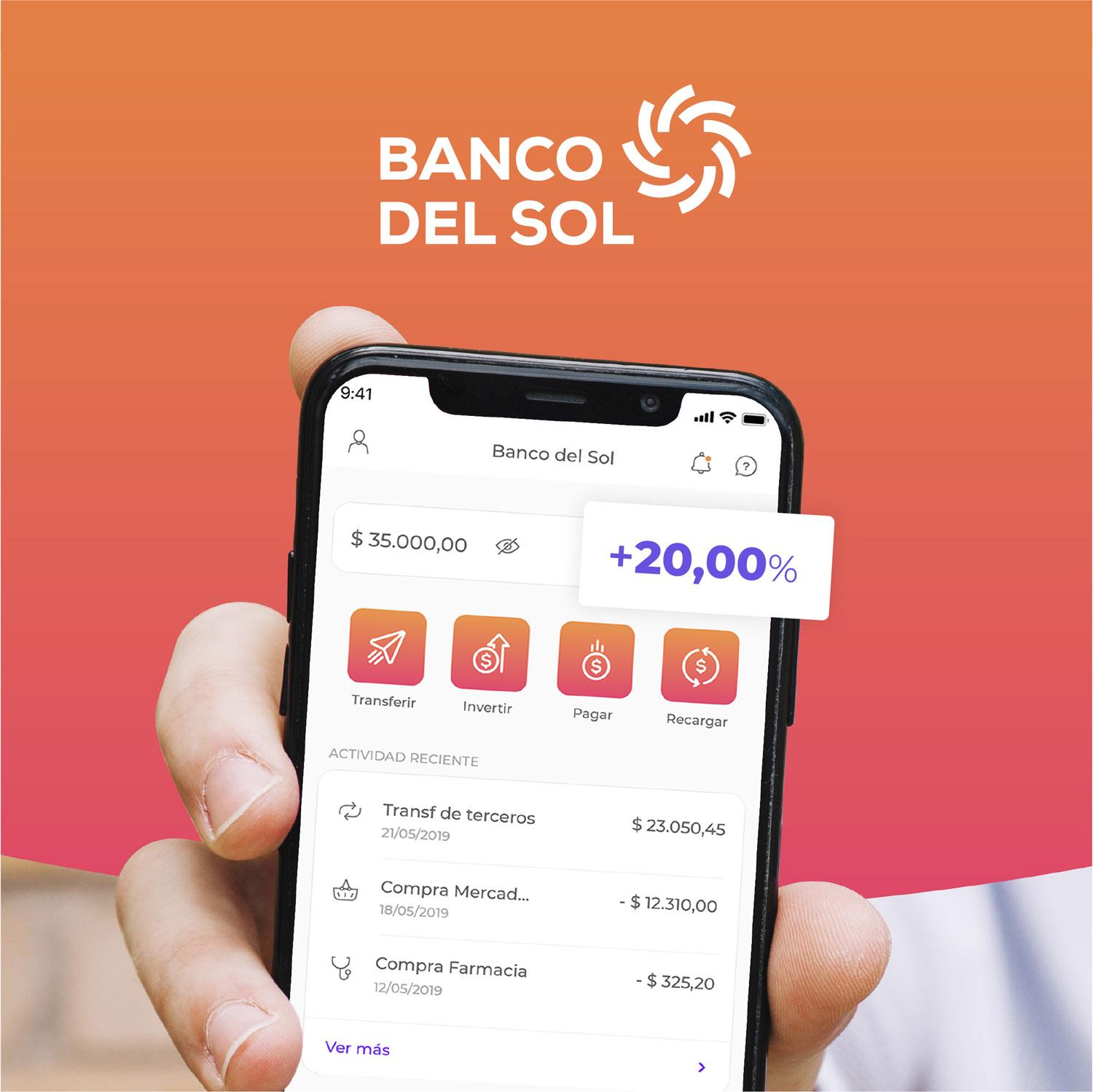 Banco del Sol aumenta a 20% la T.N.A en su caja de ahorro remunerada y se posiciona en el mercado